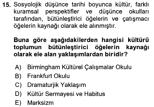 Kültür Sosyolojisi 2025-2026 Ara Sınav - 15. soru