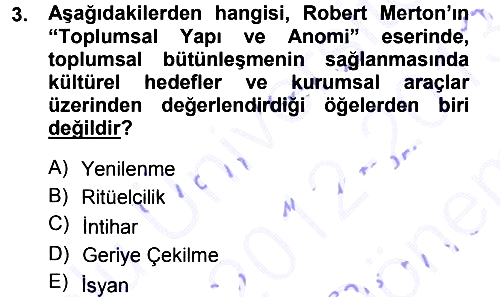 Kültür Sosyolojisi 2012-2013 Dönem Sonu Sınavı - 3. soru