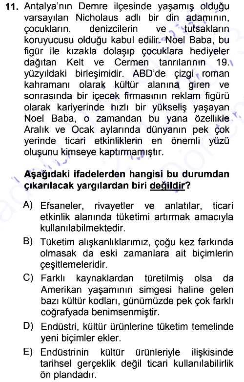 Kültür Sosyolojisi 2012-2013 Dönem Sonu Sınavı - 11. soru