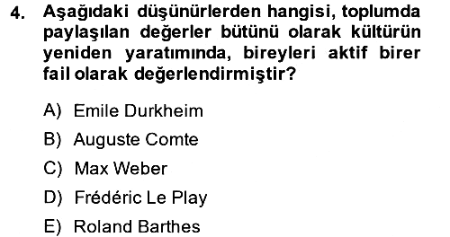 Kültür Sosyolojisi 2013-2014 Dönem Sonu Sınavı - 4. soru