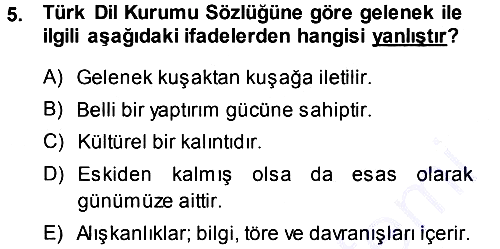 Kültür Sosyolojisi 2013-2014 Dönem Sonu Sınavı - 5. soru
