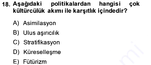 Kültür Sosyolojisi 2013-2014 Dönem Sonu Sınavı - 18. soru