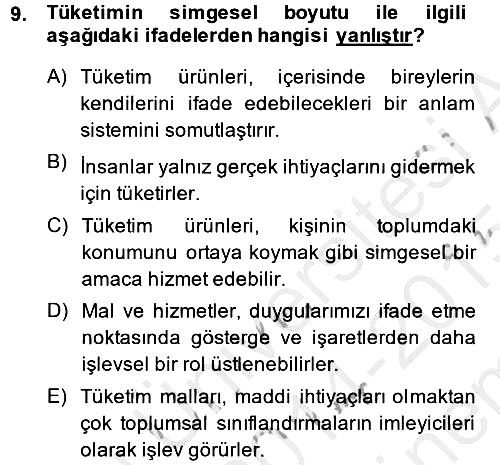 Kültür Sosyolojisi 2014-2015 Dönem Sonu Sınavı - 9. soru