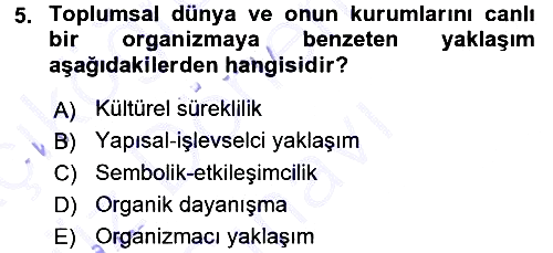 Kültür Sosyolojisi 2015-2016 Dönem Sonu Sınavı - 5. soru
