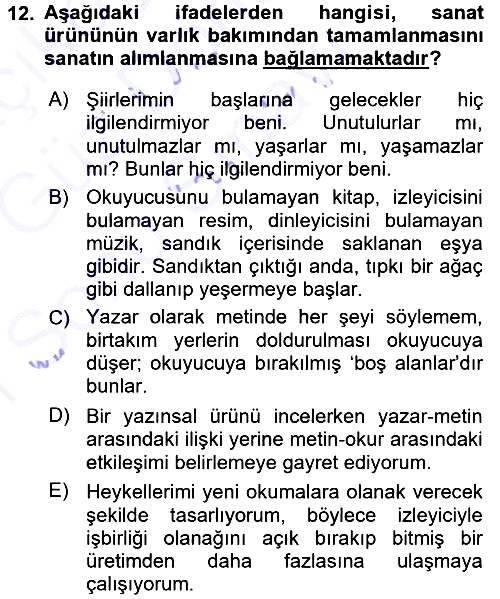 Kültür Sosyolojisi 2015-2016 Dönem Sonu Sınavı - 12. soru
