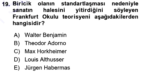 Kültür Sosyolojisi 2015-2016 Dönem Sonu Sınavı - 19. soru