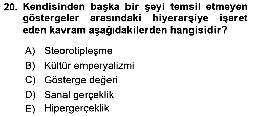 Kültür Sosyolojisi 2015-2016 Dönem Sonu Sınavı - 20. soru