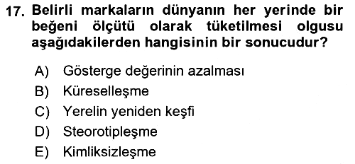 Kültür Sosyolojisi 2023-2024 Dönem Sonu Sınavı - 17. soru
