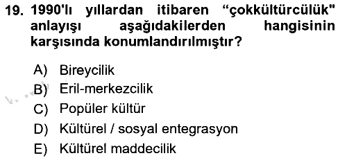 Kültür Sosyolojisi 2025-2026 Dönem Sonu Sınavı - 19. soru