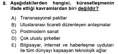 Kültür Sosyolojisi 2015-2016 Tek Ders Sınavı - 8. soru
