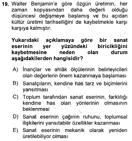 Kültür Sosyolojisi 2024-2025 Yaz Okulu Sınavı - 19. soru