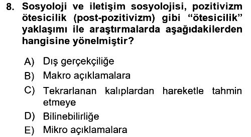 Medya Sosyolojisi 2016-2017 Ara Sınav - 8. soru
