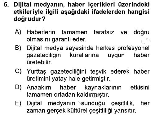 Medya Sosyolojisi 2024-2025 Ara Sınav - 5. soru