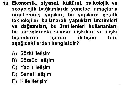 Medya Sosyolojisi 2013-2014 Dönem Sonu Sınavı - 13. soru