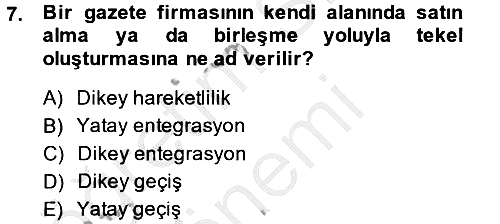 Medya Sosyolojisi 2014-2015 Dönem Sonu Sınavı - 7. soru