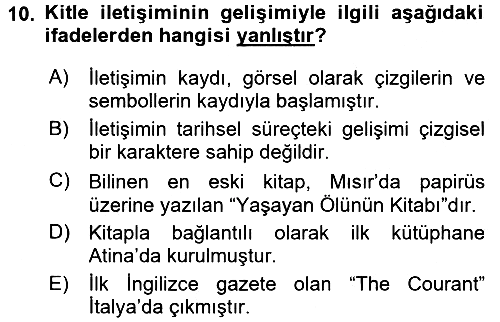 Medya Sosyolojisi 2015-2016 Dönem Sonu Sınavı - 10. soru