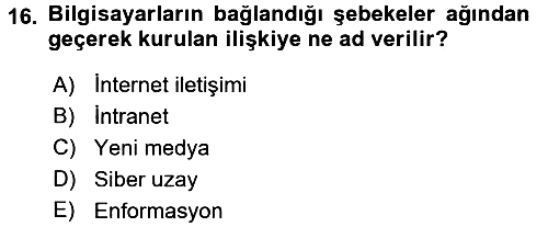 Medya Sosyolojisi 2015-2016 Dönem Sonu Sınavı - 16. soru