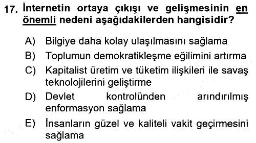 Medya Sosyolojisi 2017-2018 Dönem Sonu Sınavı - 17. soru