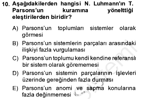 Modern Sosyoloji 2013-2014 Ara Sınav - 10. soru