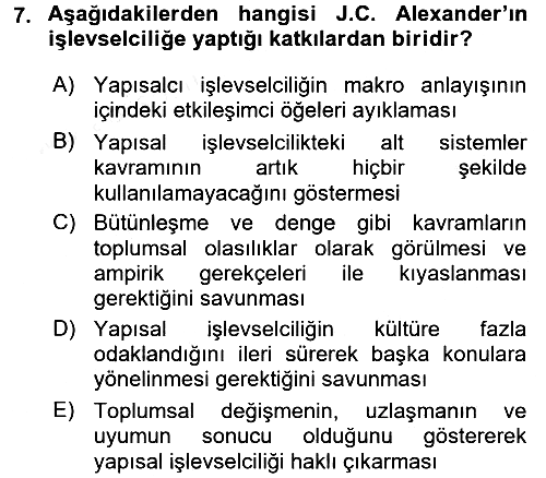 Modern Sosyoloji 2015-2016 Ara Sınav - 7. soru