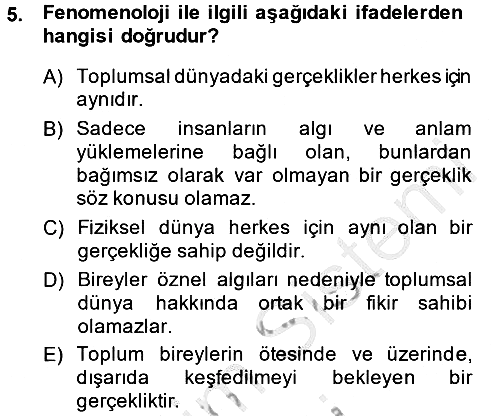 Modern Sosyoloji 2013-2014 Dönem Sonu Sınavı - 5. soru