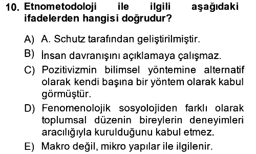 Modern Sosyoloji 2013-2014 Dönem Sonu Sınavı - 10. soru