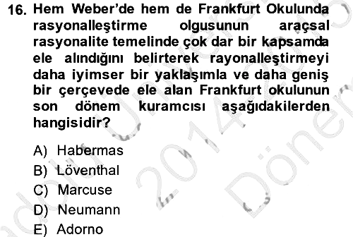 Modern Sosyoloji 2014-2015 Dönem Sonu Sınavı - 16. soru