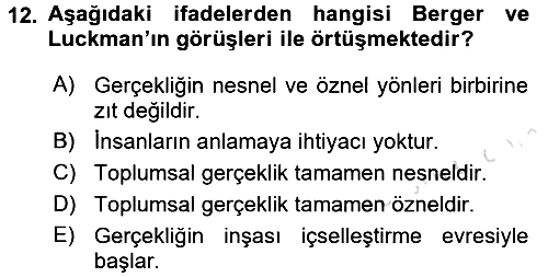 Modern Sosyoloji 2016-2017 Dönem Sonu Sınavı - 12. soru