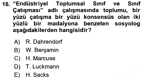 Modern Sosyoloji 2017-2018 Dönem Sonu Sınavı - 16. soru