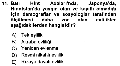 Nüfus Ve Toplum 2022-2023 Dönem Sonu Sınavı - 11. soru