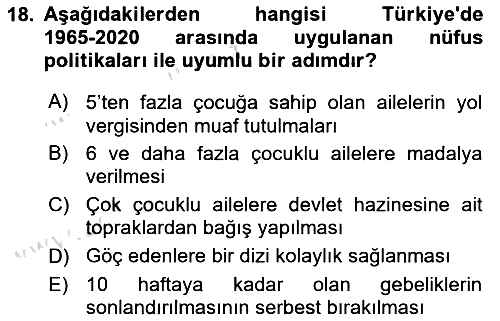 Nüfus Ve Toplum 2022-2023 Dönem Sonu Sınavı - 18. soru
