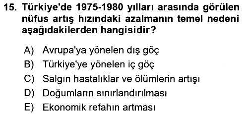 Nüfus Ve Toplum 2024-2025 Dönem Sonu Sınavı - 15. soru