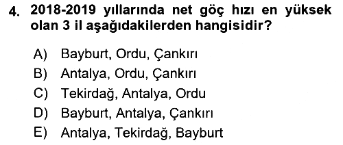 Nüfus Ve Toplum 2020-2021 Yaz Okulu Sınavı - 4. soru