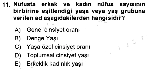 Nüfus Ve Toplum 2020-2021 Yaz Okulu Sınavı - 11. soru
