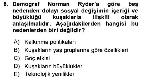 Nüfus Ve Toplum 2021-2022 Yaz Okulu Sınavı - 8. soru
