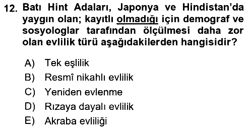 Nüfus Ve Toplum 2025-2026 Yaz Okulu Sınavı - 12. soru