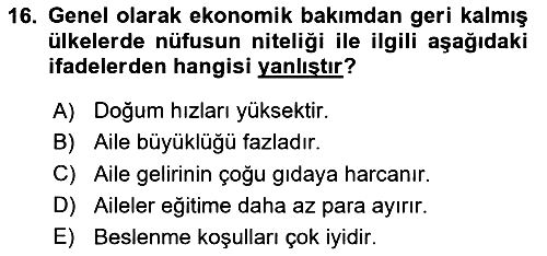 Nüfus Ve Toplum 2025-2026 Yaz Okulu Sınavı - 16. soru