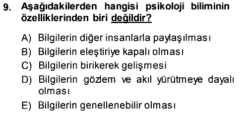 Psikoloji 2013-2014 Ara Sınav - 9. soru
