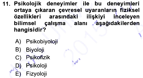 Psikoloji 2015-2016 Ara Sınav - 11. soru