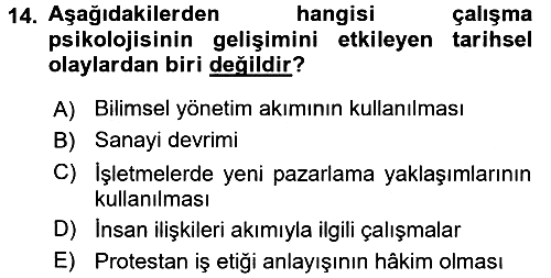 Psikoloji 2015-2016 Tek Ders Sınavı - 14. soru