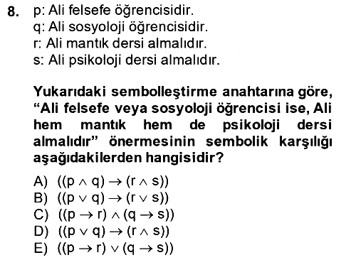 Sembolik Mantık 2014-2015 Tek Ders Sınavı - 8. soru