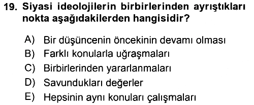 Siyaset Bilimi 2016-2017 3 Ders Sınavı - 19. soru
