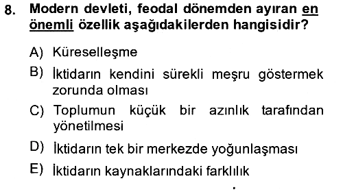 Siyaset Bilimi 2014-2015 Ara Sınav - 8. soru