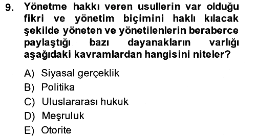 Siyaset Bilimi 2014-2015 Ara Sınav - 9. soru