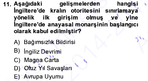 Siyaset Bilimi 2014-2015 Ara Sınav - 11. soru