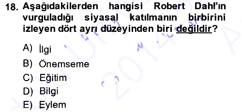 Siyaset Bilimi 2014-2015 Ara Sınav - 18. soru