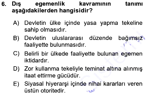 Siyaset Bilimi 2015-2016 Ara Sınav - 6. soru