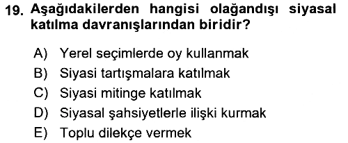Siyaset Bilimi 2016-2017 Ara Sınav - 19. soru