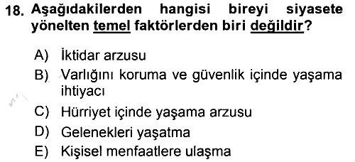 Siyaset Bilimi 2017-2018 Ara Sınav - 18. soru