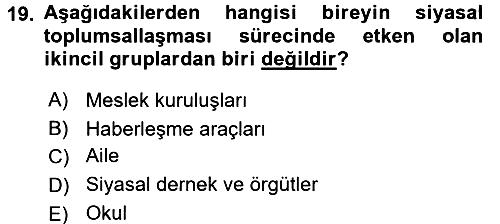 Siyaset Bilimi 2017-2018 Ara Sınav - 19. soru